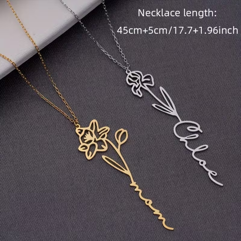 Personalized Custom Name Neckl - Birth Flower Necklace recension och pris