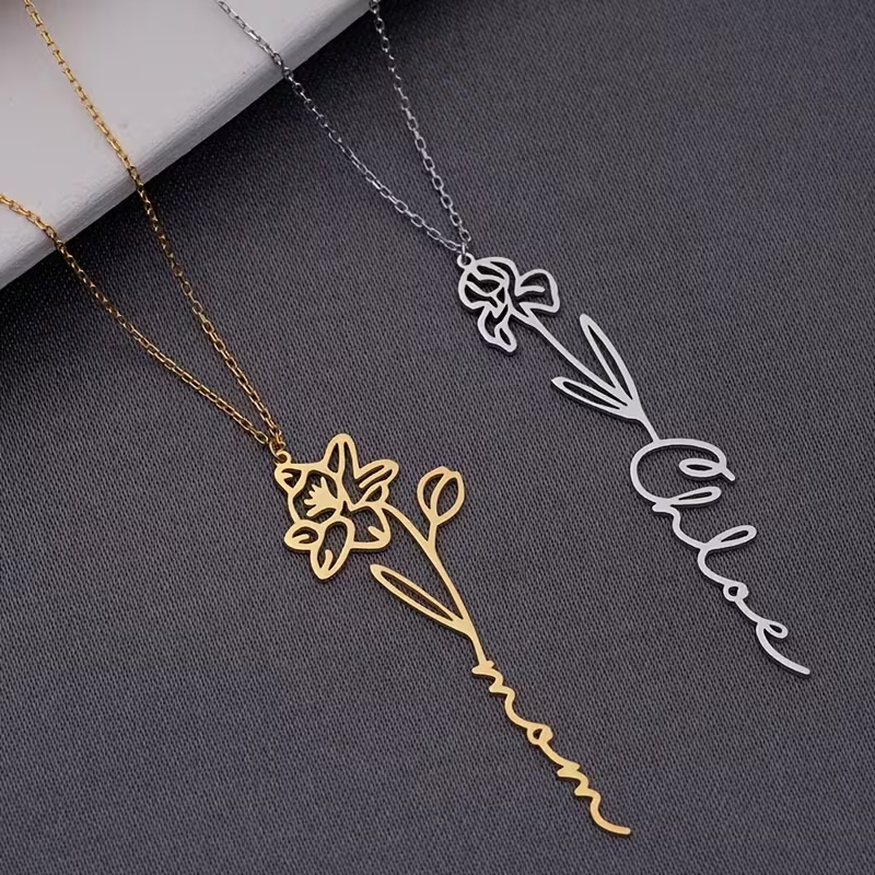 Personalized Custom Name Neckl - Birth Flower Necklace recension och pris